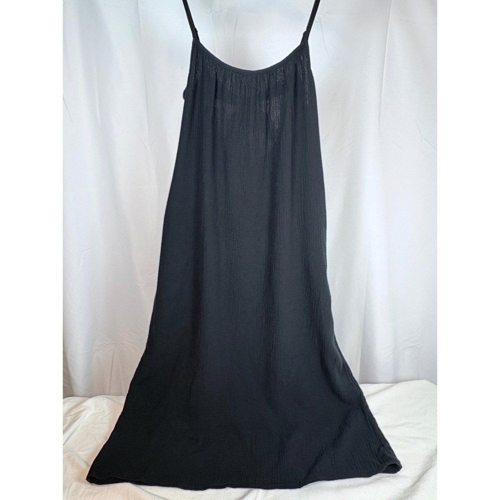 Sol Angeles Black Cotton Gauze Tie Back Cut Out Maxi Dress Womens Pockets M/L